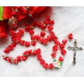 Catholic ROSARY-RED Rose Flower Ceramic bead with a Crucifix -NEW