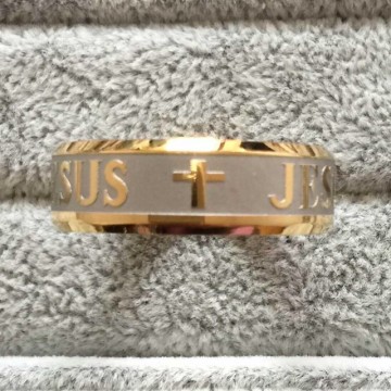 Stainless steel Gold color Ring with "JESUS" etched around - Various sizes  