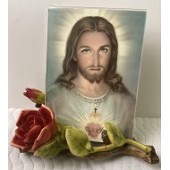 Red rose photo frame - With Sacred Heart of Jesus Picture