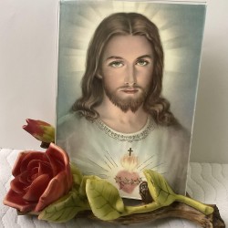 Red rose photo frame - With Sacred Heart of Jesus Picture