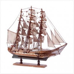 Wood model schooner on base