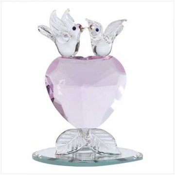 Glass lovebirds, crystal heart