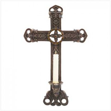 Faux amber jewel cross candle holder