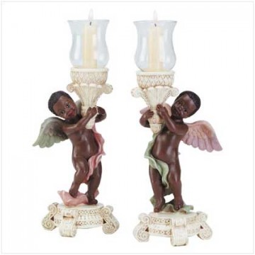 Black cherub candle holders - pair