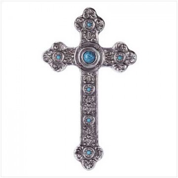 Turquoise  silver finish cross