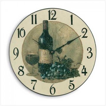 Wood wine and grapes clock